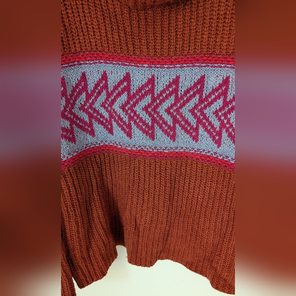Free People Greater Than Rust Orange Pele Combo Cowl Neck Sweater, Sz M - Picture 7 of 9
